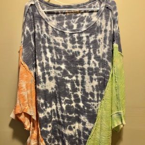 Tie dye color block blouse